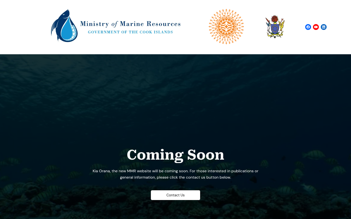 Screenshot of mmr.gov.ck in September 2026 showing a Coming Soon page